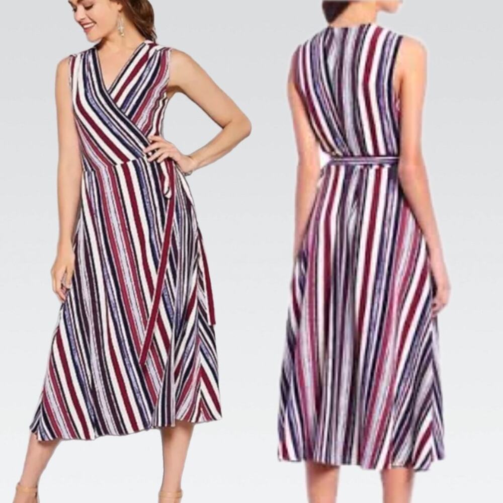 Alex Marie Colorful Cassie Stripe Sleeveless Wrap Dress Sunset Sands Size 10 NEW